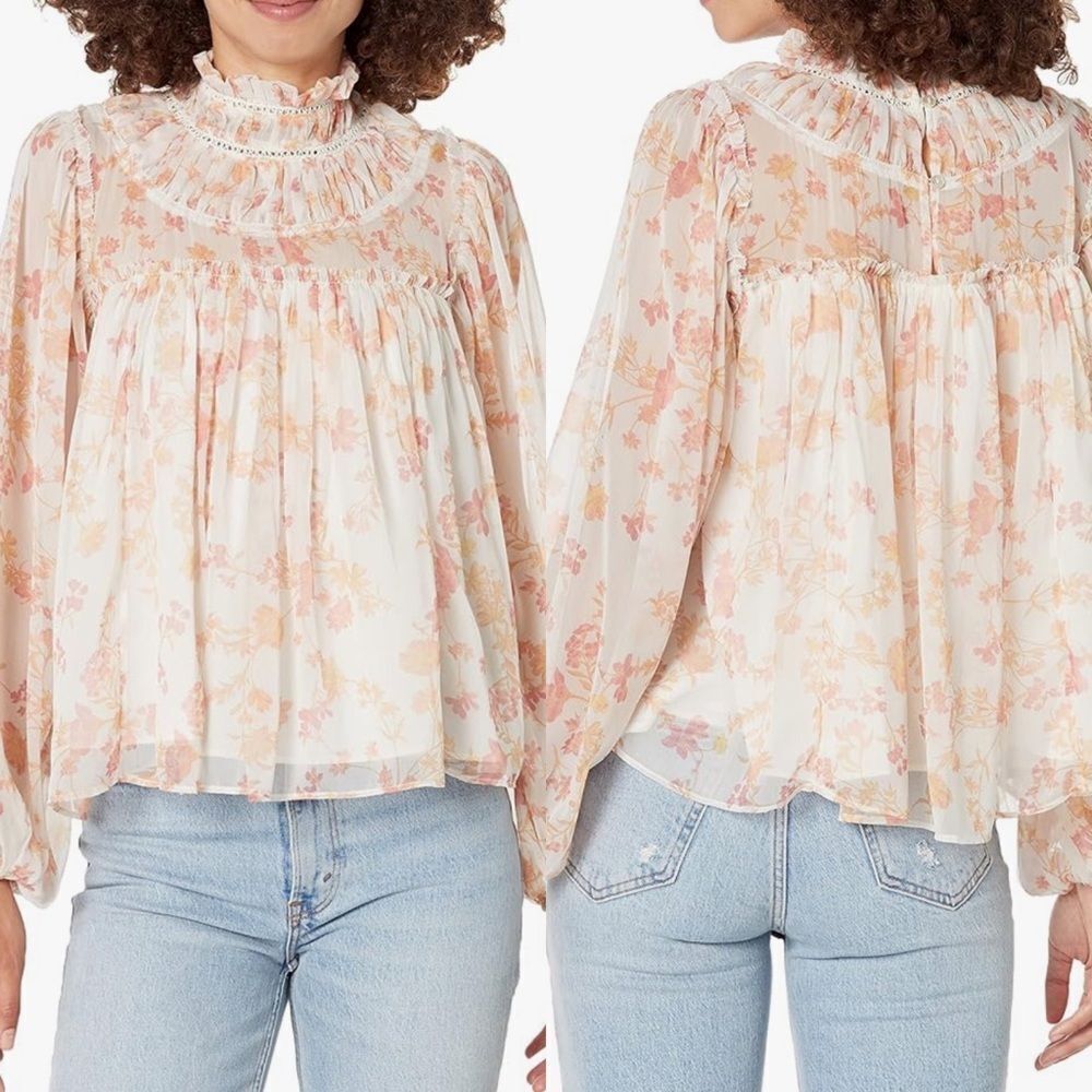 French connection dainty floral Diana blouse in coral women’s size M new with ta
